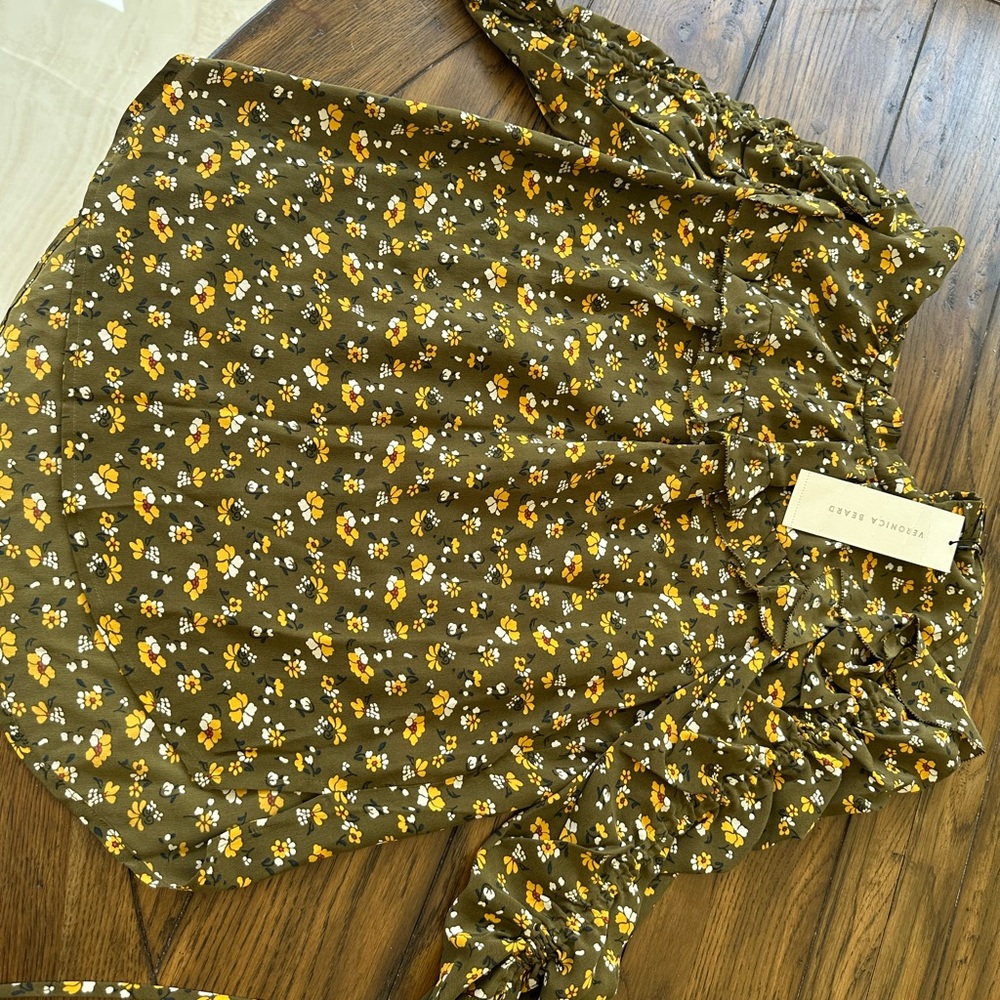 Veronica Beard Howell Blouse - Floral Print Women's Top Olive and Yellow
